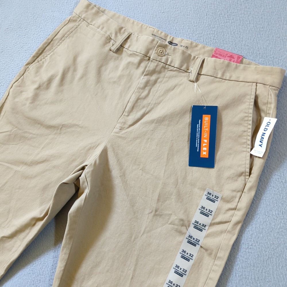 Old Navy Mens Ultimate Straight Built-In Flex‎ Chino Pants Khaki Tan 36x32 NWT
